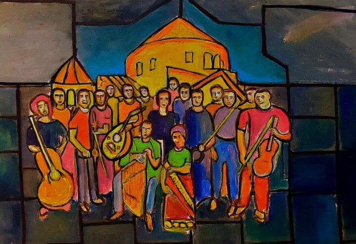 Peinture intitulée "Groupes de Musicien…" par Grégoire Koboyan (Cricorps), Œuvre d'art originale, Huile