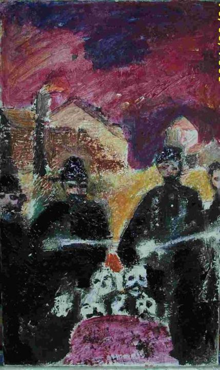 Malerei mit dem Titel "Massacre des Arméni…" von Grégoire Koboyan (Cricorps), Original-Kunstwerk, Öl