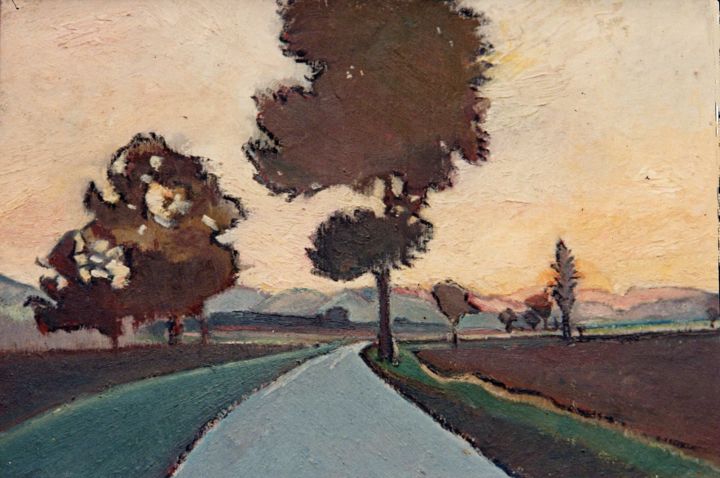 Painting titled "route de belvèze-du…" by Grégoire Koboyan (Cricorps), Original Artwork, Oil