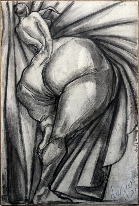 Drawing titled "" Joséphine Série -…" by Grégory Dreyfus, Original Artwork, Charcoal Mounted on Wood Stretcher frame