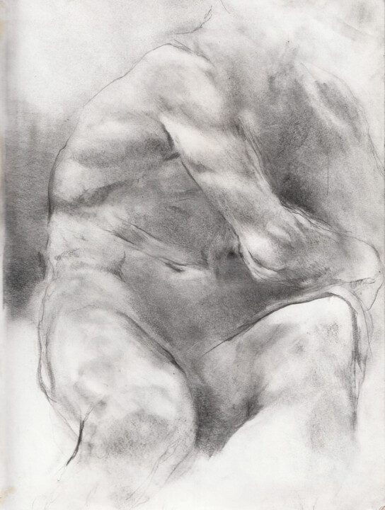 Dessin intitulée "etude nu masculin 5" par Grégory Geng, Œuvre d'art originale, Crayon