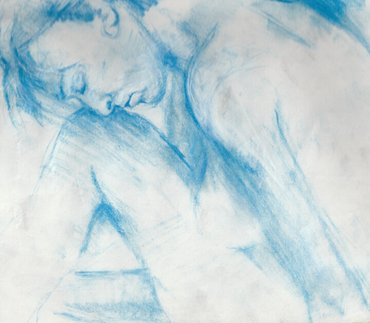 Drawing titled "etude bleue" by Grégory Geng, Original Artwork, Pencil