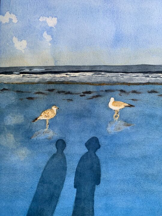 Painting titled "Pair of Gulls" by Gregory Supple, Original Artwork, Watercolor