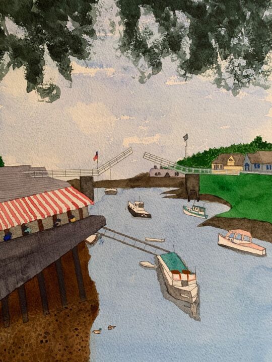 Painting titled "Perkins Cove" by Gregory Supple, Original Artwork, Watercolor