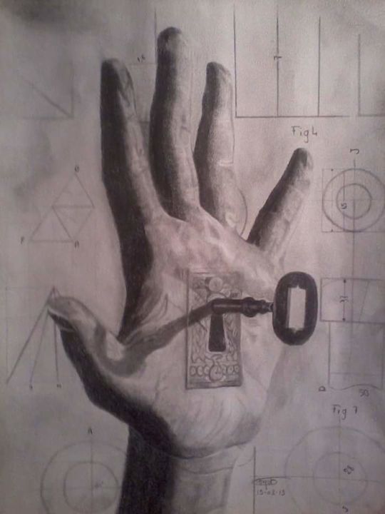 Desenho intitulada "The key hand" por Greg'S Drawings, Obras de arte originais