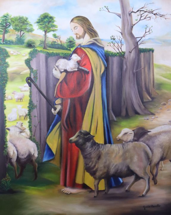Pintura intitulada "Bom Pastor" por Greice Pozzatto, Obras de arte originais, Óleo