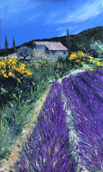 Pintura intitulada "Provence en bleu" por Valérie Gremmo, Obras de arte originais, Óleo