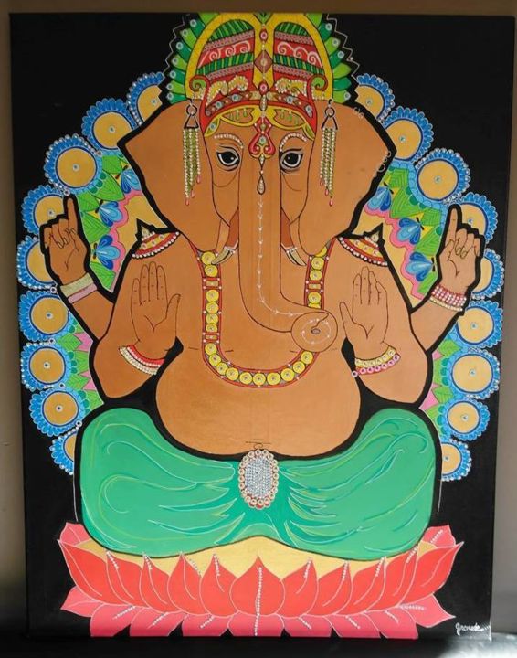 Painting titled "Ganesh" by Grenade, Original Artwork, Acrylic