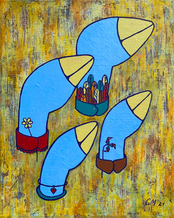 Peinture intitulée "Семья птиц" par Greta Makarevich, Œuvre d'art originale, Acrylique