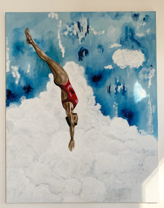 Pintura titulada "La nadadora" por Anna Grete Moller, Obra de arte original, Oleo