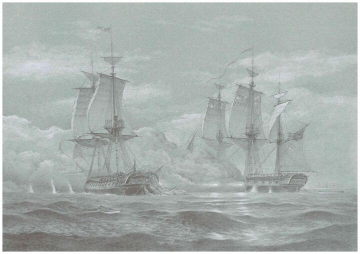 Dibujo titulada "Drawing of a naval…" por Anton Grevtsev, Obra de arte original, Bolígrafo