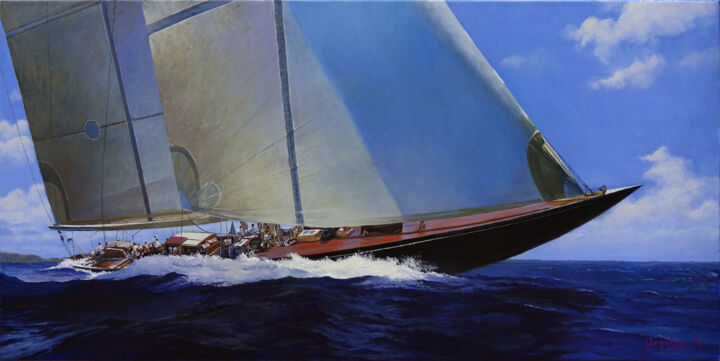 Painting titled "Superyacht J-Class…" by Anton Grevtsev, Original Artwork, Oil