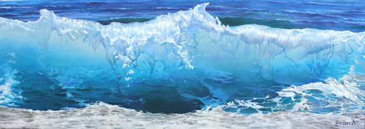 Painting titled "Blue wave" by Anton Grevtsev, Original Artwork, Oil