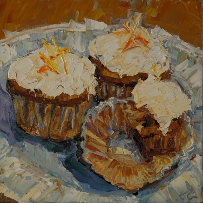 Schilderij getiteld "Morning Muffins" door Kristin Grevich, Origineel Kunstwerk, Olie