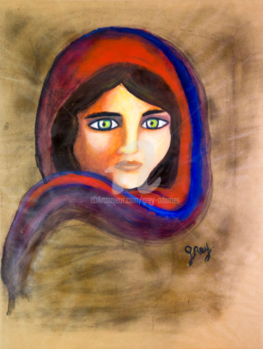 Peinture intitulée ""Muchacha Afghana"" par Grey Est, Œuvre d'art originale, Acrylique