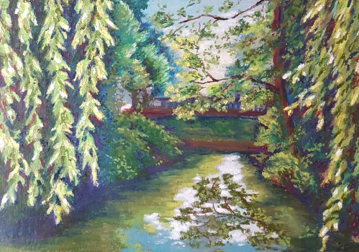 Painting titled "bruecke-in-buxtehud…" by Grad, Original Artwork, Pastel