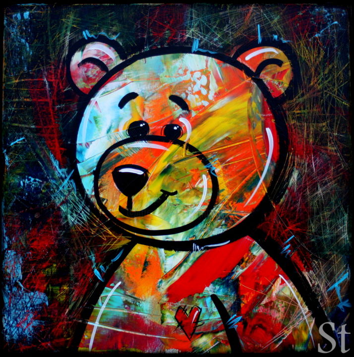 Painting titled "Mon Tid'Ours" by Gribouill'Art, Original Artwork, Acrylic