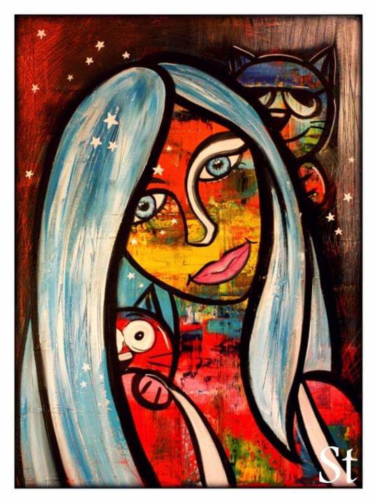 Painting titled "Lady glagla & Maîtr…" by Gribouill'Art, Original Artwork, Acrylic