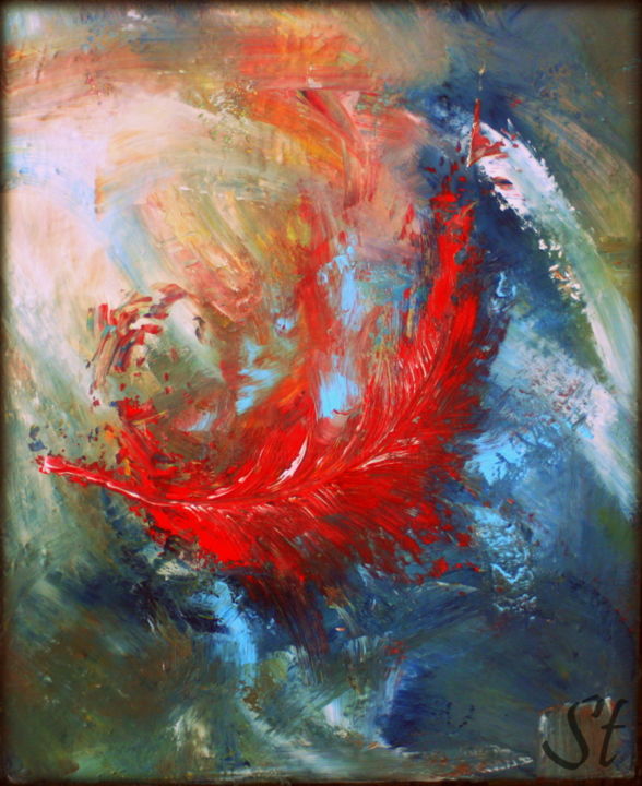 Painting titled "Plume ardente" by Gribouill'Art, Original Artwork, Acrylic Mounted on Wood Stretcher frame