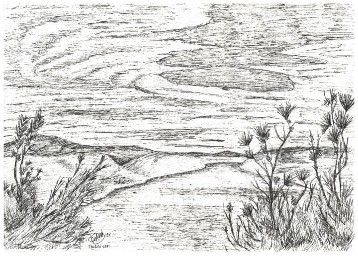 Рисунок под названием "Тбилисское море" - Grigory Belyaev, Подлинное произведение искусства, Гелевая ручка