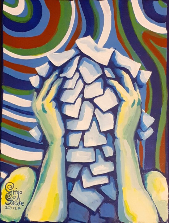 Painting titled "Overwhelmed" by Grigosashe, Original Artwork, Acrylic Mounted on Wood Stretcher frame