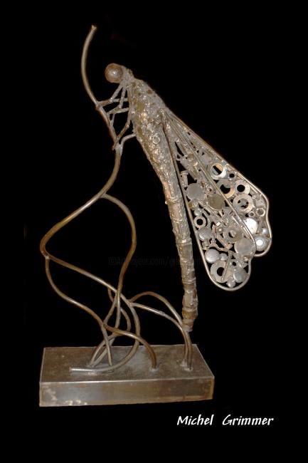 Sculptuur getiteld "La Libellule" door Michel Grimmer, Origineel Kunstwerk, Metalen