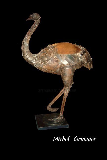 Skulptur mit dem Titel "Le Nandou" von Michel Grimmer, Original-Kunstwerk, Metalle