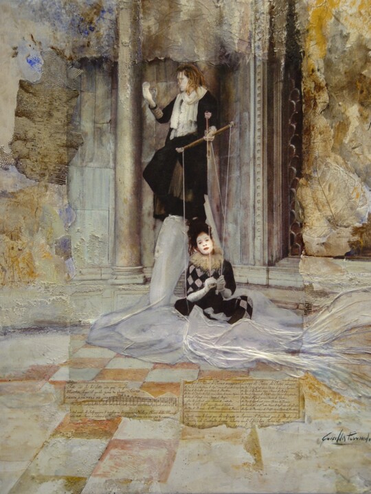 Painting titled "Marioneta" by Griselda Ferrandez, Original Artwork, Oil Mounted on Wood Stretcher frame