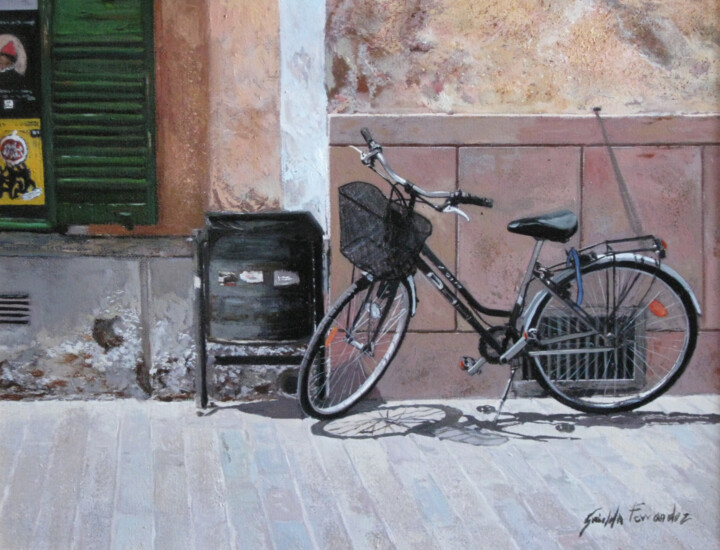 Painting titled "Bicicleta e Menorca" by Griselda Ferrandez, Original Artwork, Oil