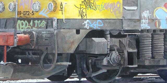 Pintura titulada "tren grafitis" por Griselda Ferrandez, Obra de arte original