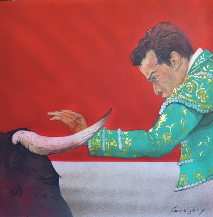 Schilderij getiteld "corrida" door Grigorii Zulkarniaev, Origineel Kunstwerk, Acryl