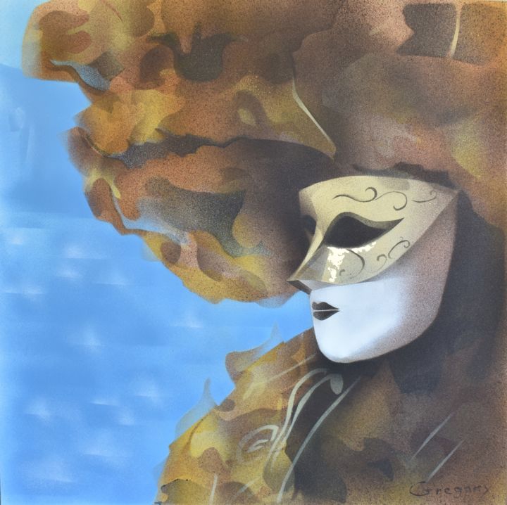 Malerei mit dem Titel "Venetian mask symbo…" von Grigorii Zulkarniaev, Original-Kunstwerk, Acryl