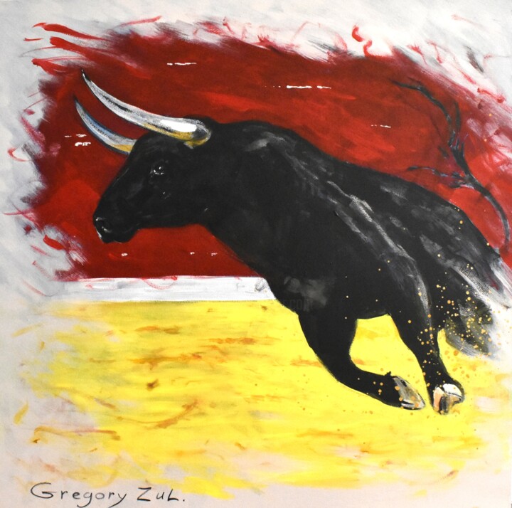 Painting titled "bull" by Grigorii Zulkarniaev, Original Artwork, Acrylic