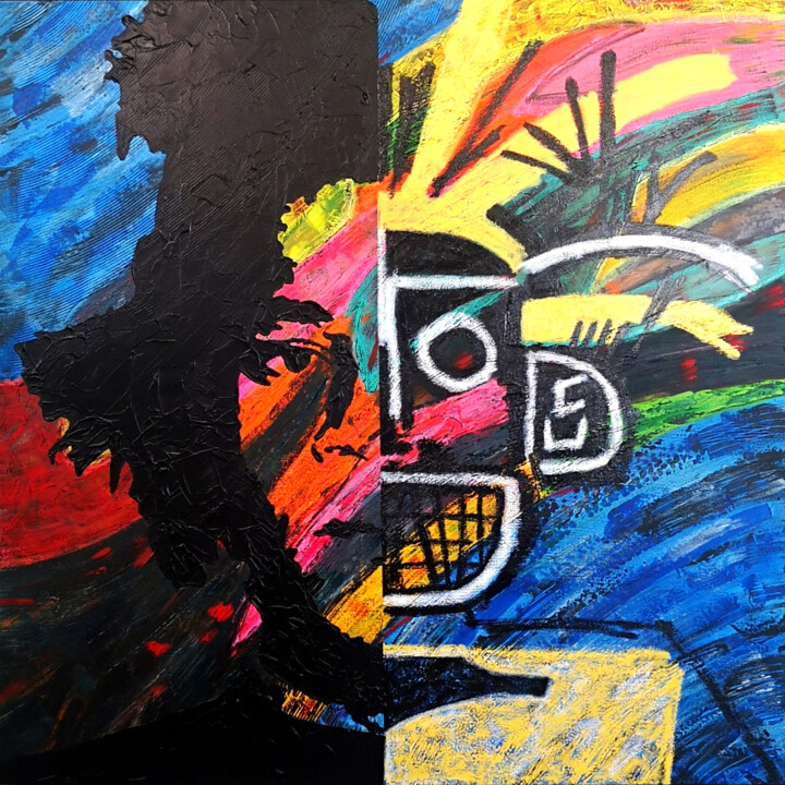 Painting titled "BASQUIAT" by Thierry Gromik, Original Artwork, Acrylic Mounted on Wood Stretcher frame