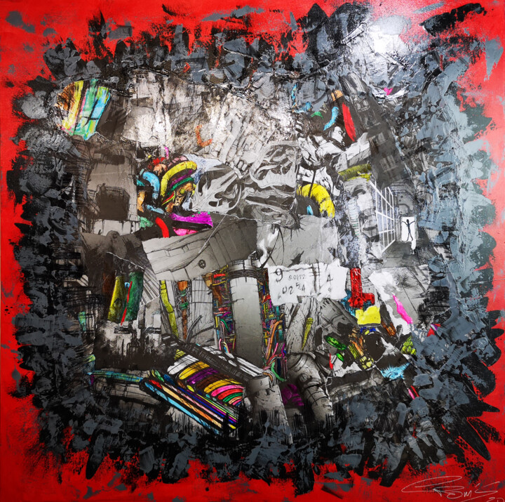 Collages intitulée "CHAO" par Thierry Gromik, Œuvre d'art originale, Acrylique