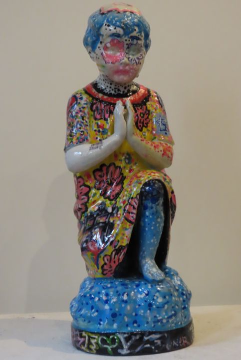 Sculptuur getiteld "MON ANGE GARDIEN" door Groovy, Origineel Kunstwerk, Acryl