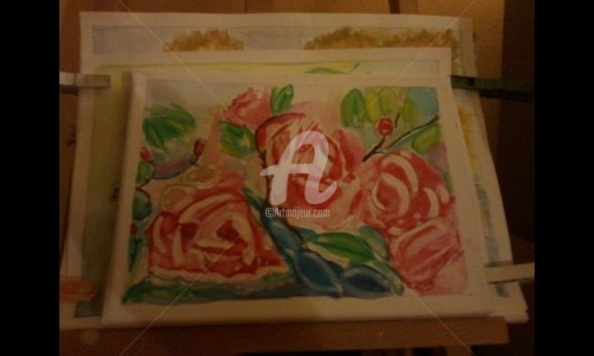 Painting titled "roses irréelles" by Faty Allaouat, Original Artwork