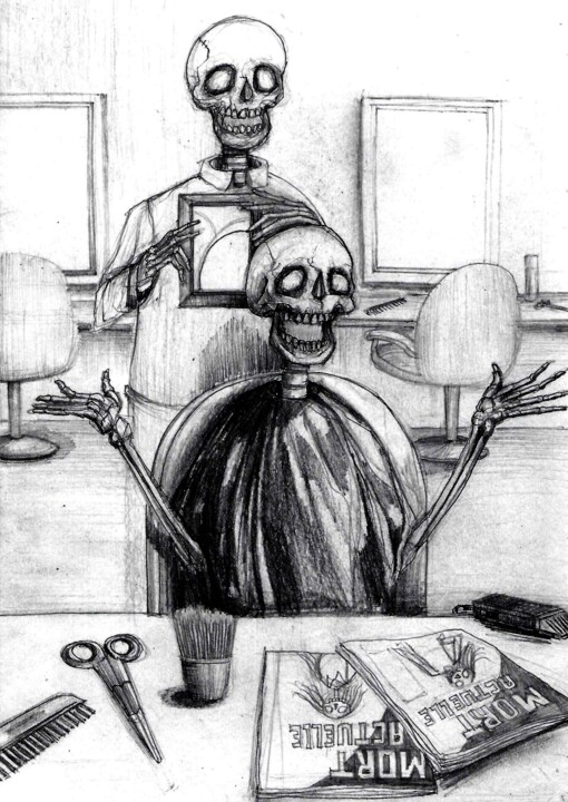 Dessin intitulée "Le coiffeur" par Grotesk, Œuvre d'art originale, Crayon