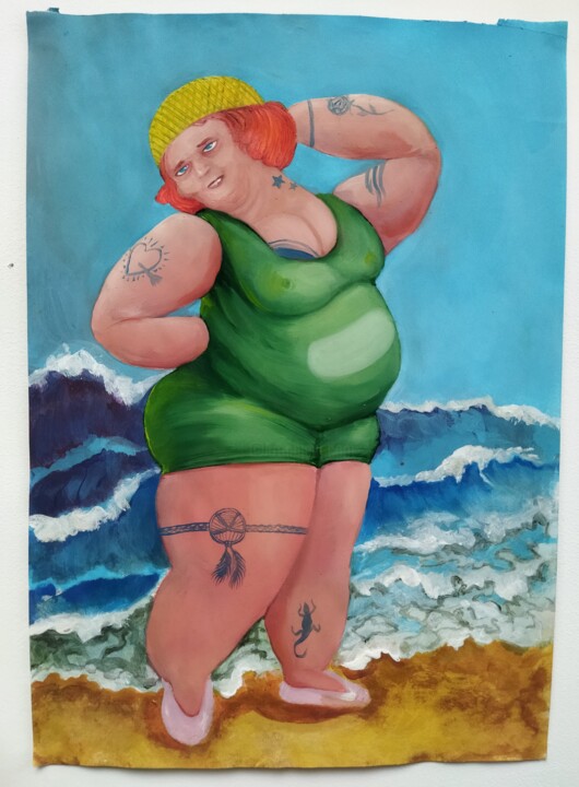 Peinture intitulée "La baigneuse" par Grotesk, Œuvre d'art originale, Acrylique