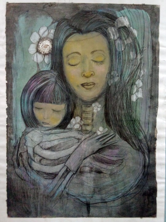 Peinture intitulée "La Vierge et l'enfa…" par Grotesk, Œuvre d'art originale, Acrylique