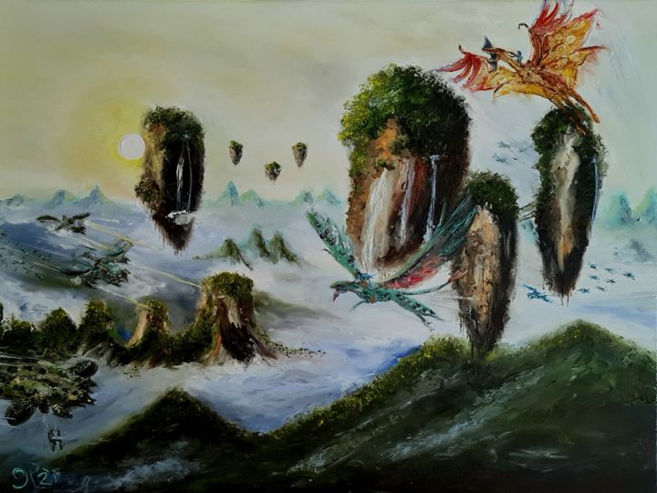 Painting titled "Invasion of Paradis…" by Peter Grundtner, Original Artwork, Oil