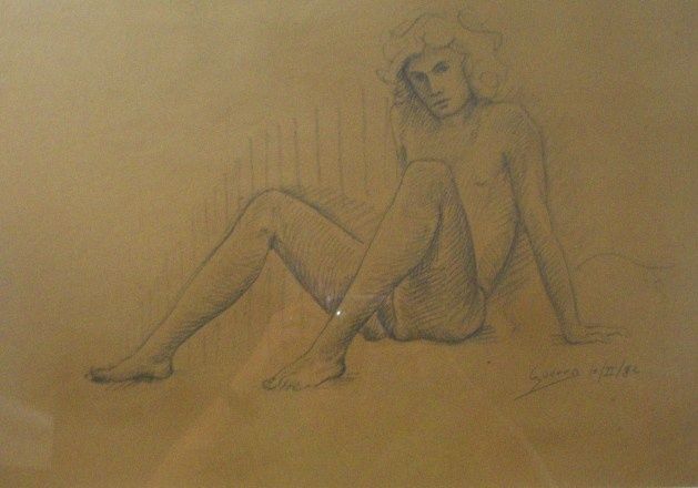 Drawing titled "Nudo maschile" by Giuseppe Guerra, Original Artwork