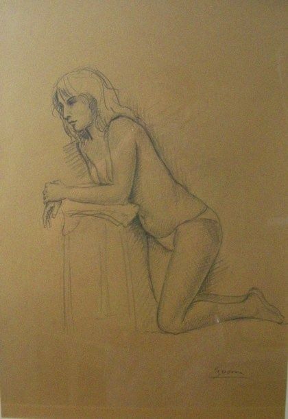 Drawing titled "Nudo femminile" by Giuseppe Guerra, Original Artwork
