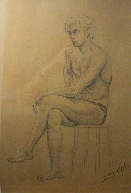 Dessin intitulée "Nudo maschile" par Giuseppe Guerra, Œuvre d'art originale