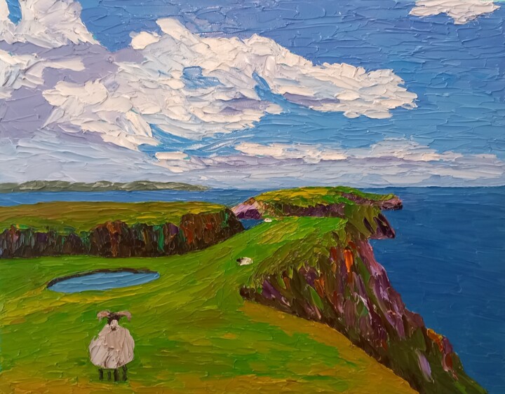 Peinture intitulée "Ireland. Lambs on h…" par Gryg, Œuvre d'art originale, Huile Monté sur Châssis en bois