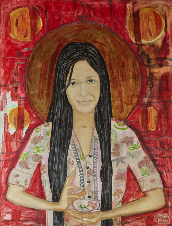 Картина под названием "Malay girl" - Grzegorz Domher, Подлинное произведение искусства, Масло