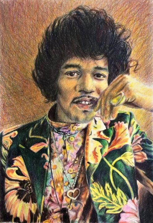 Drawing titled "«Jimmy Hendrix»" by Yuri Sobolev, Original Artwork, Pencil