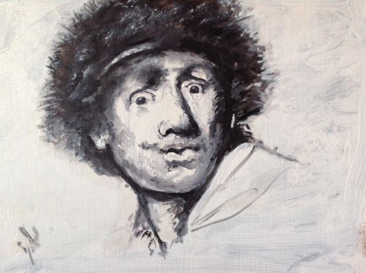 Schilderij getiteld "Rembrandt" door Gérard Rouyer (Gégé), Origineel Kunstwerk, Olie