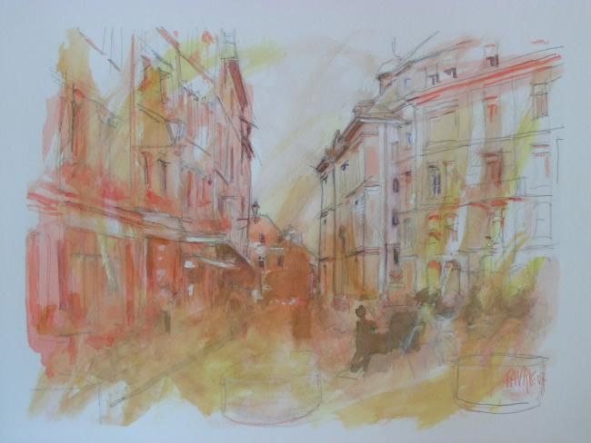 Drawing titled "Place du Bourg-du-F…" by Michel Favre, Original Artwork