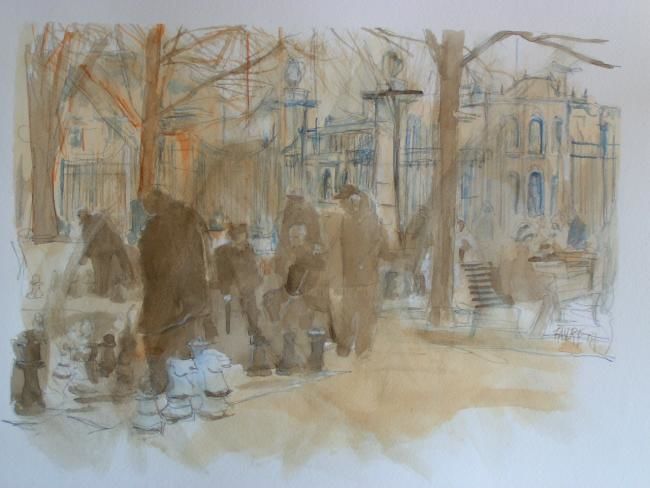 Dessin intitulée "Joueurs d'échec Pro…" par Michel Favre, Œuvre d'art originale,